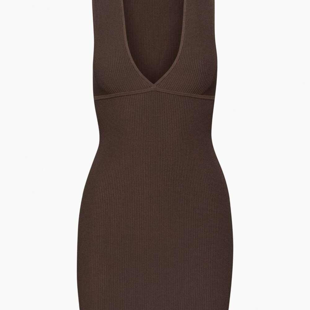 Aritzia Ribbed Brown Bodycon Dress